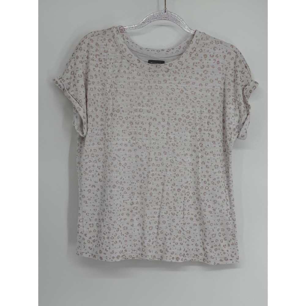 Berkley Jensen Womens Leopard Print Metallic Waffle Knit Cuffed Sleeve Tee Sz M